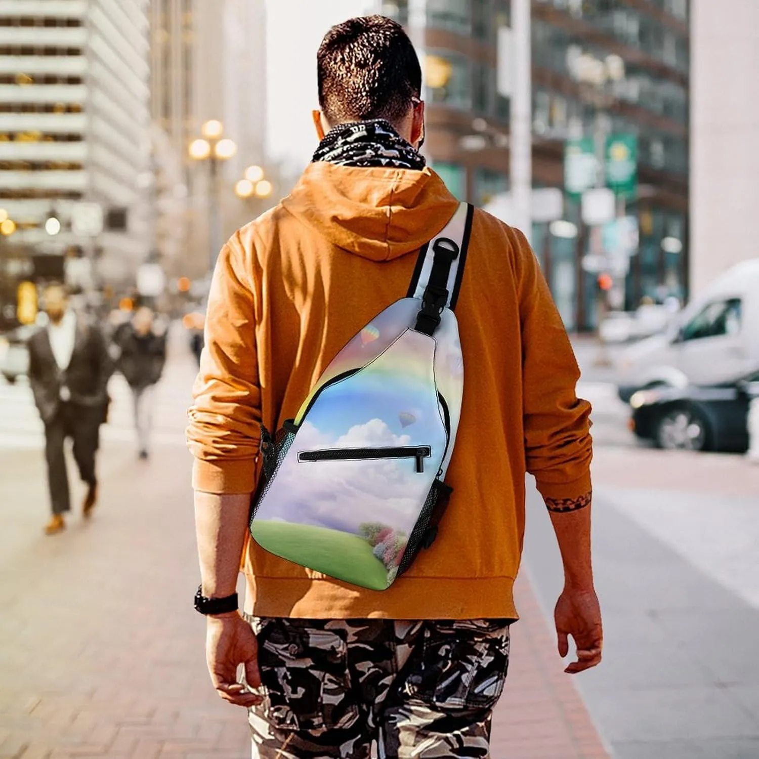 Crossbody Bag Travel Sling Bag for Men Small Sling Backpack Dreamy Rainbow Chest Bag Shoulder Bag for Outdoor