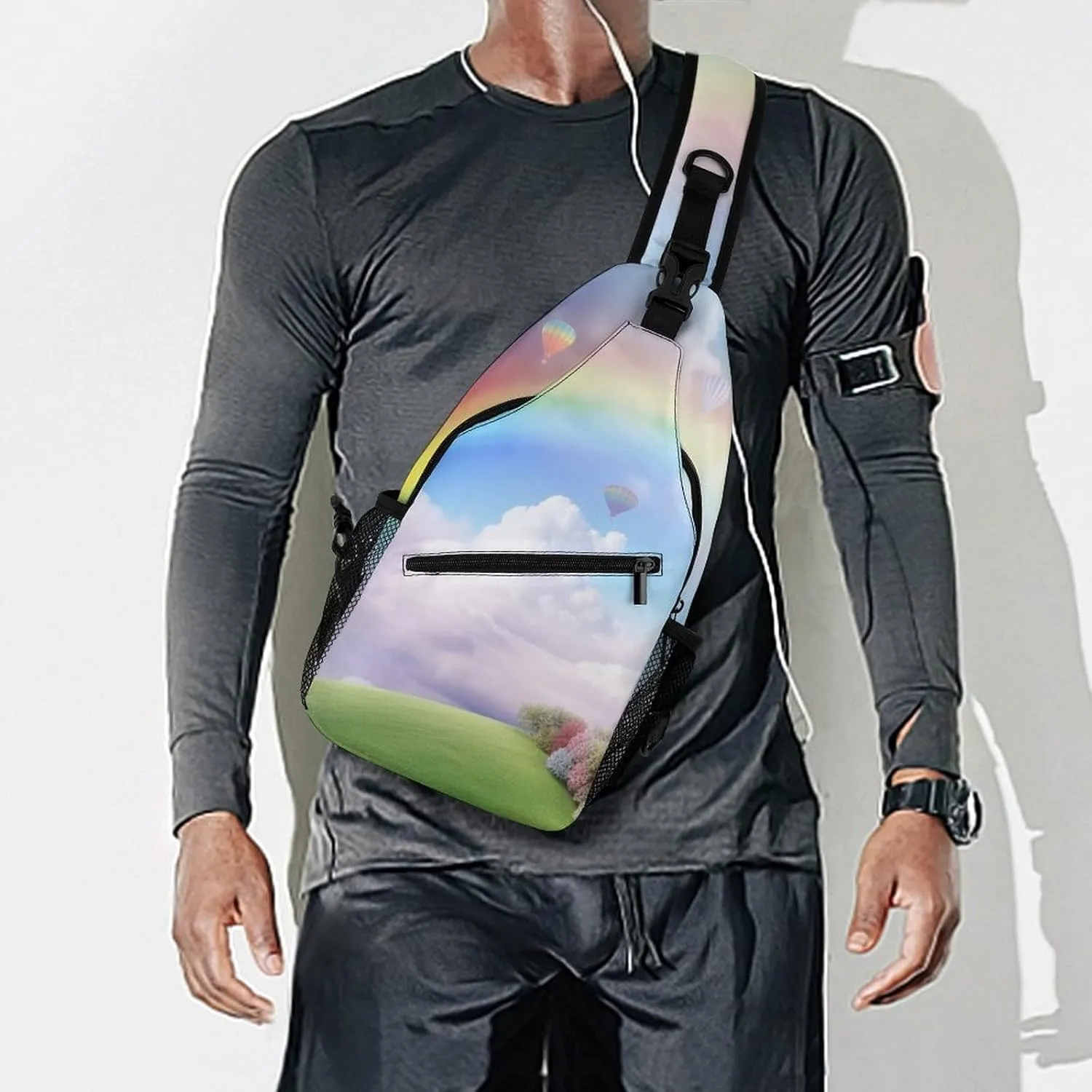 Crossbody Bag Travel Sling Bag for Men Small Sling Backpack Dreamy Rainbow Chest Bag Shoulder Bag for Outdoor
