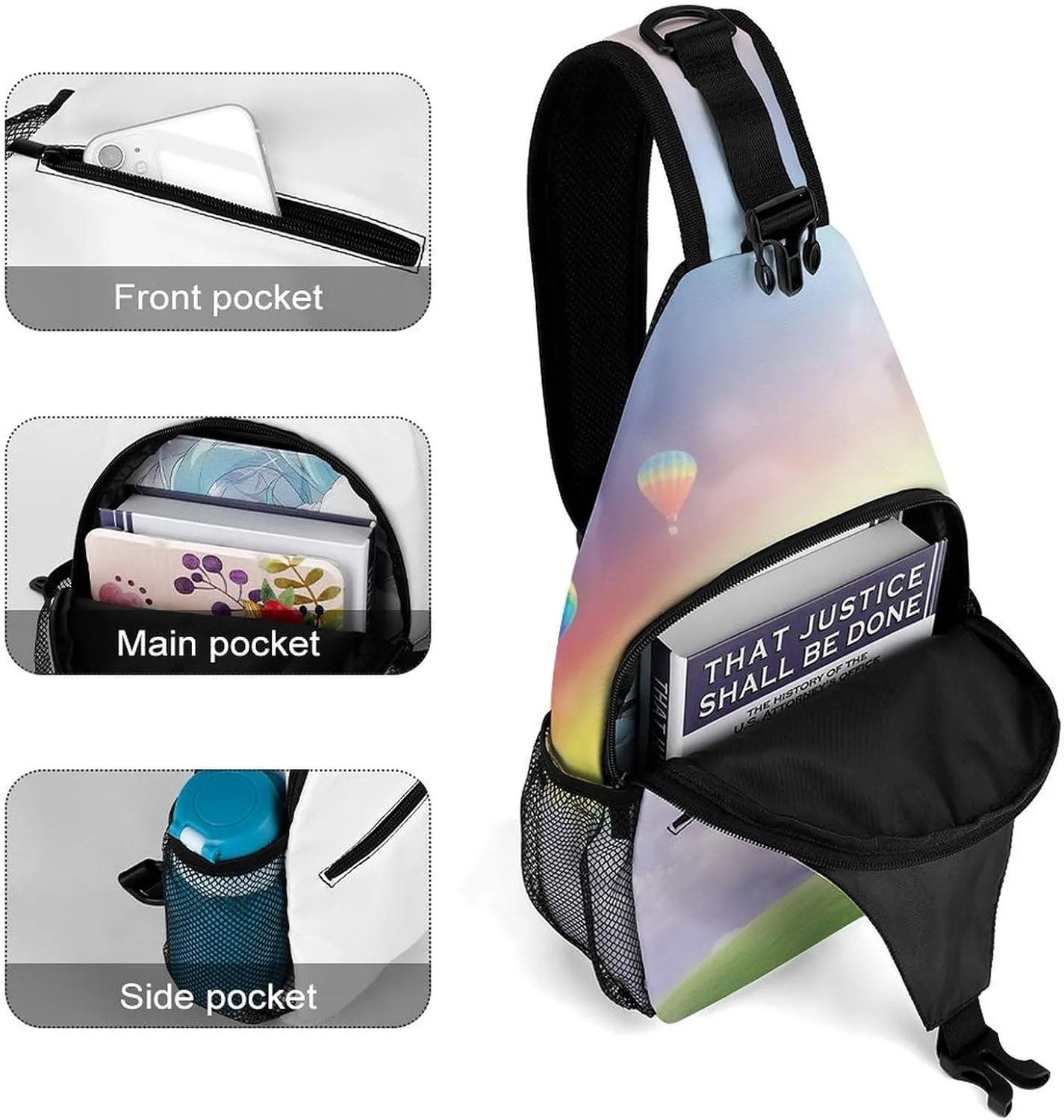 Crossbody Bag Travel Sling Bag for Men Small Sling Backpack Dreamy Rainbow Chest Bag Shoulder Bag for Outdoor