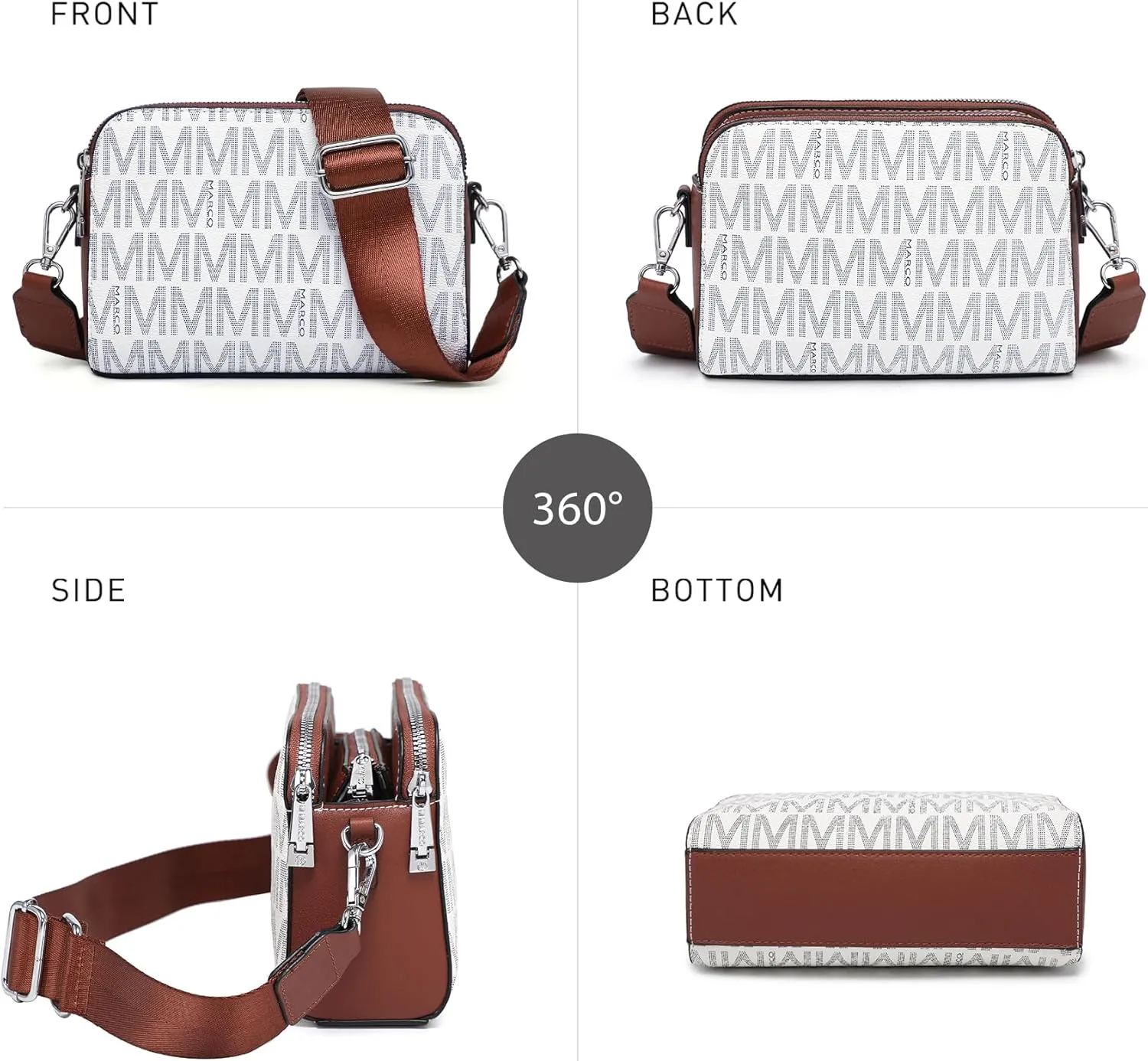 Crossbody Bags for Women Triple Zip Vegan Leather Camera Purses Small Shoulder Handbags with Wide Strap
