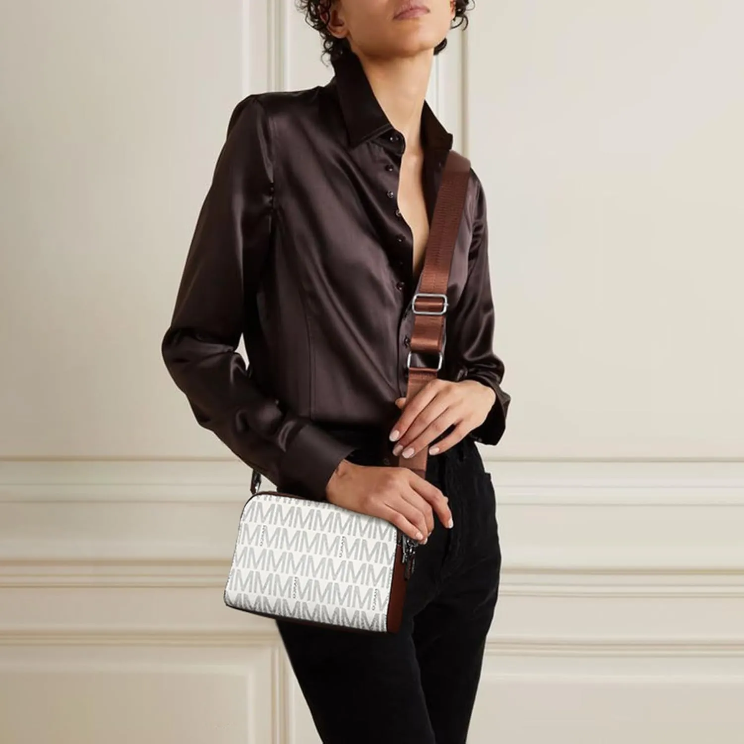 Crossbody Bags for Women Triple Zip Vegan Leather Camera Purses Small Shoulder Handbags with Wide Strap