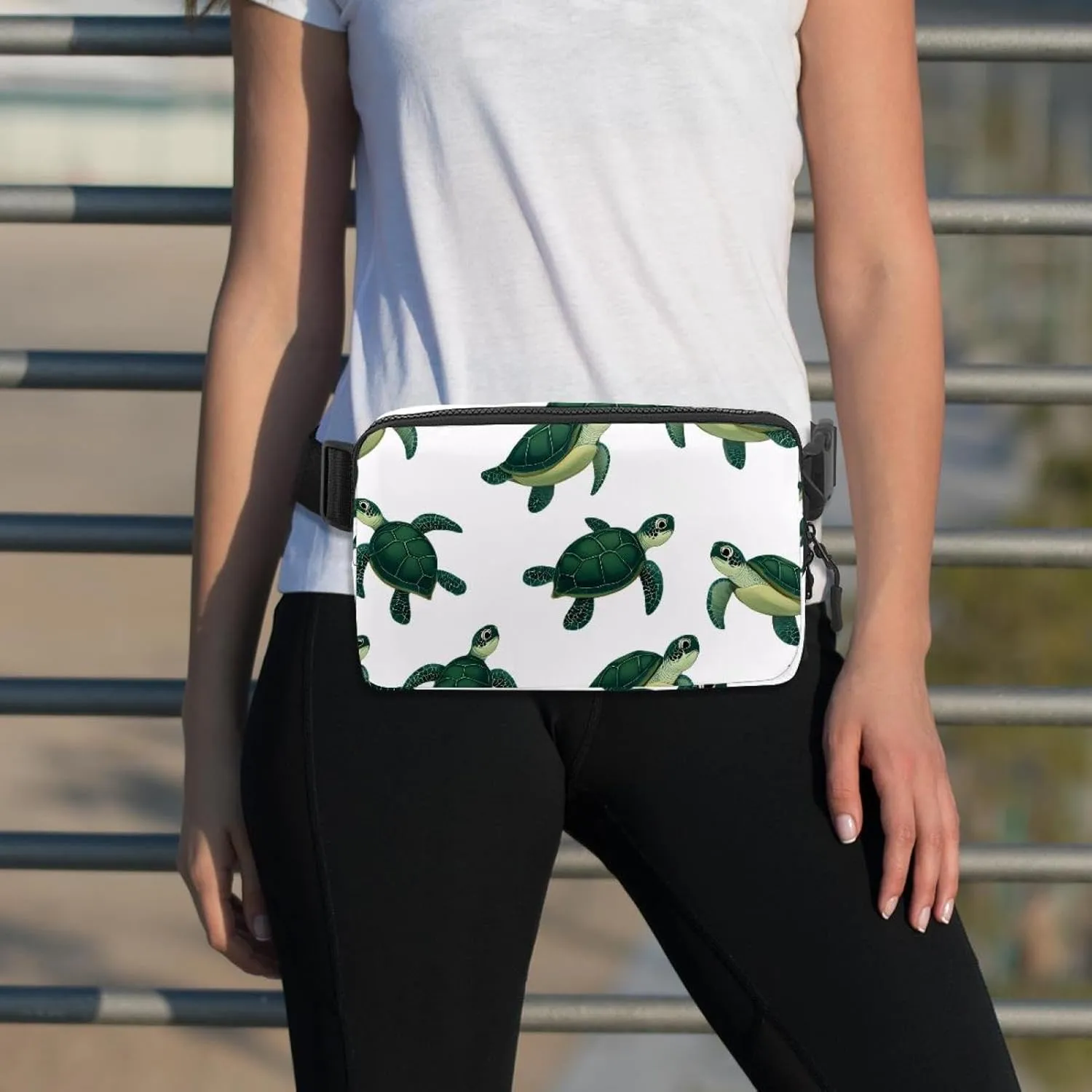 Crossbody Belt Bag for Women Men, Green Turtle Fanny Packs with Zipper Pockets,Waterproof Waist Packs with Adjustable Strap for Workout Running Traveling Hiking