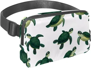 Crossbody Belt Bag for Women Men, Green Turtle Fanny Packs with Zipper Pockets,Waterproof Waist Packs with Adjustable Strap for Workout Running Traveling Hiking