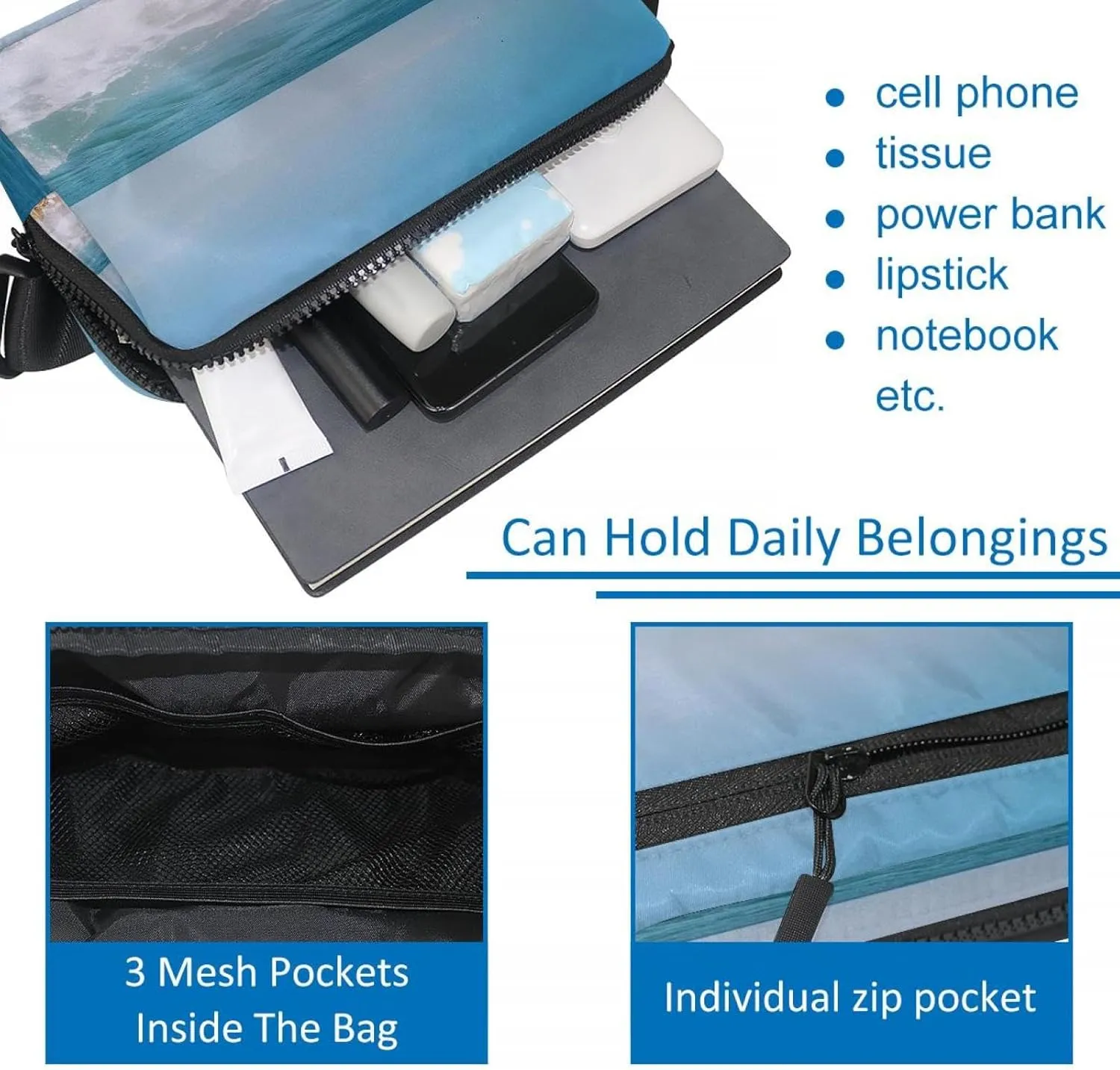 Crossbody Belt Bag for Women Men, Shells Starfish Sea Sky Fanny Packs with Zipper Pockets,Waterproof Waist Packs with Adjustable Strap for Workout Running Traveling Hiking