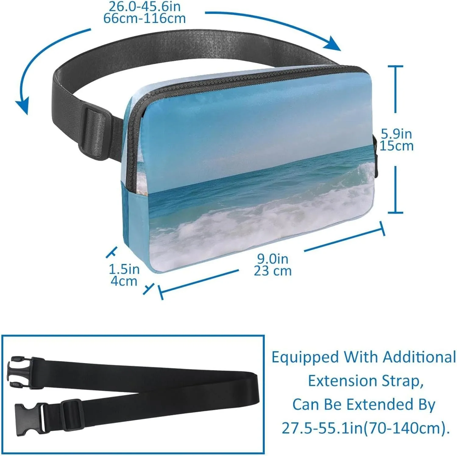 Crossbody Belt Bag for Women Men, Shells Starfish Sea Sky Fanny Packs with Zipper Pockets,Waterproof Waist Packs with Adjustable Strap for Workout Running Traveling Hiking