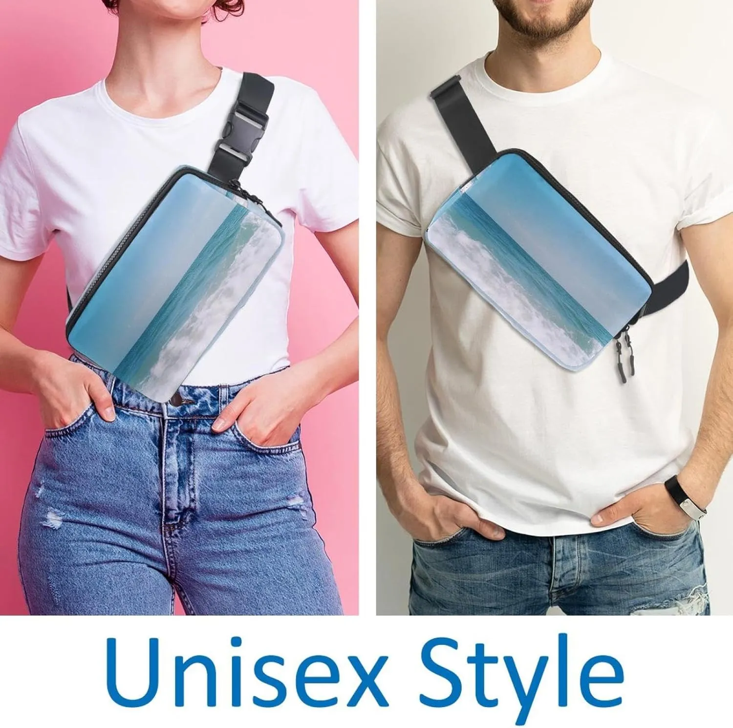 Crossbody Belt Bag for Women Men, Shells Starfish Sea Sky Fanny Packs with Zipper Pockets,Waterproof Waist Packs with Adjustable Strap for Workout Running Traveling Hiking