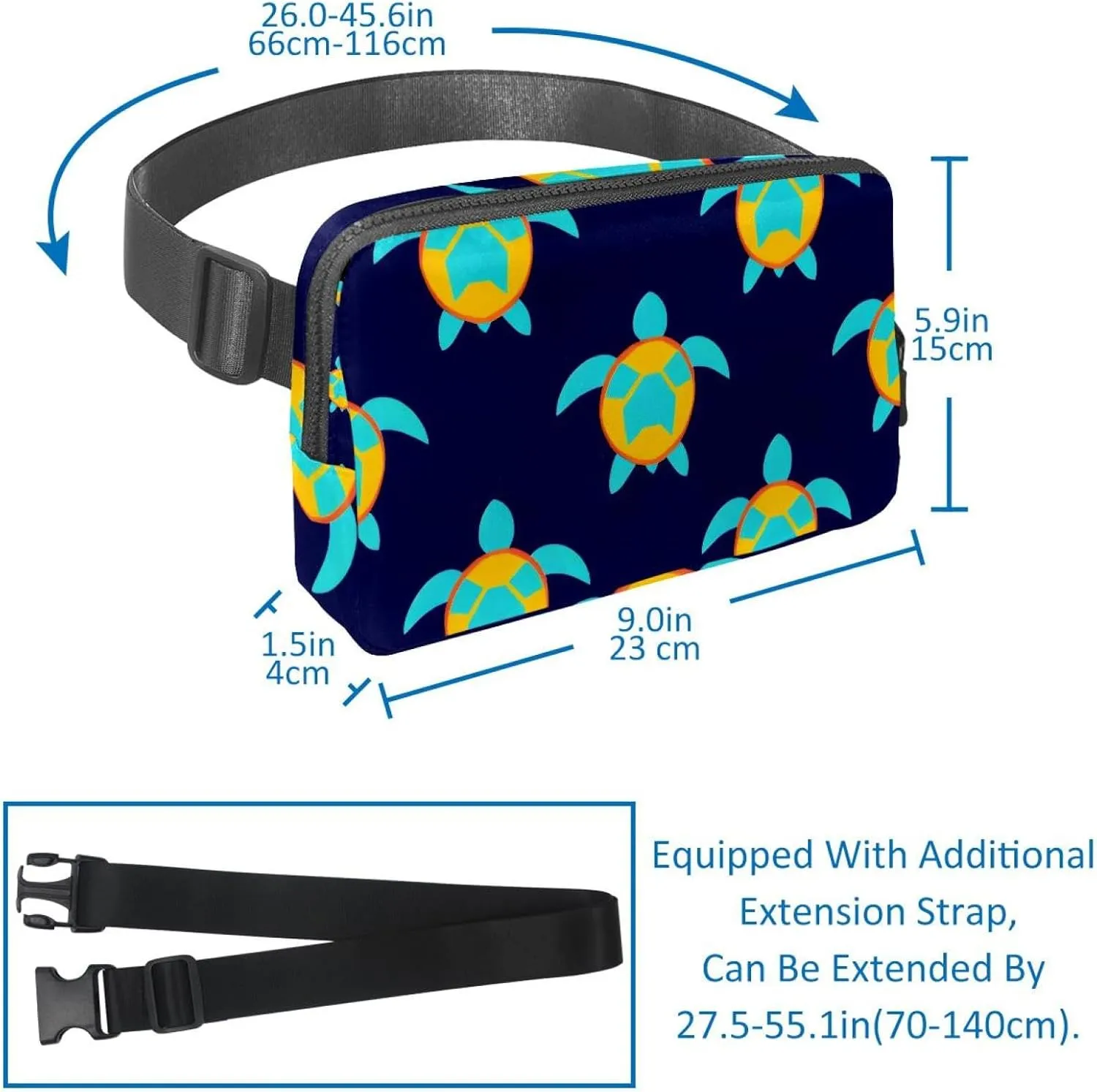 Crossbody Belt Bag for Women Men, Turtle Printing Fanny Packs with Zipper Pockets,Waterproof Waist Packs with Adjustable Strap for Workout Running Traveling Hiking