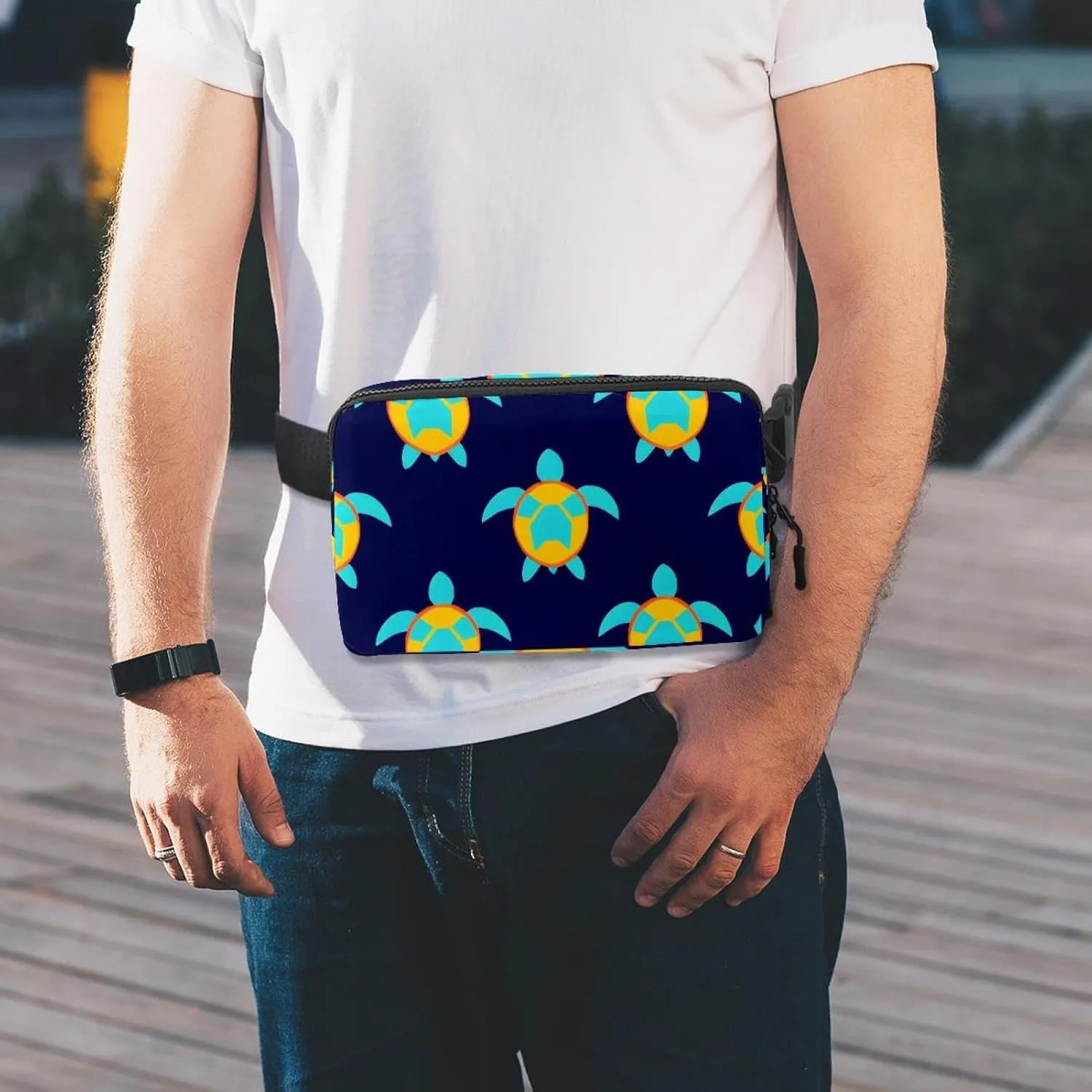 Crossbody Belt Bag for Women Men, Turtle Printing Fanny Packs with Zipper Pockets,Waterproof Waist Packs with Adjustable Strap for Workout Running Traveling Hiking