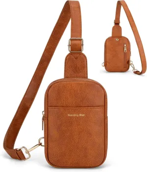 Crossbody Fanny Anti Theft Bag for Women Small Sling bag and Chest Bag Leather Safe Mini Travel Purse (Brown)