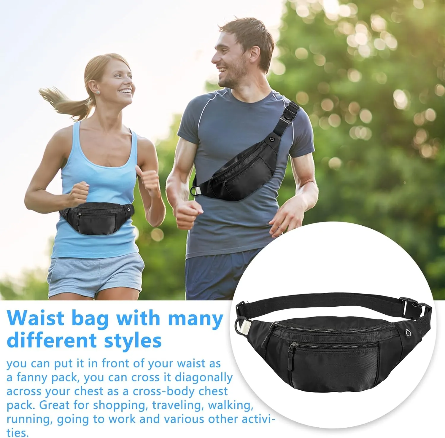 Crossbody Fanny Pack Large Capacity Waist Bag with Hidden Zipper Pockets Adjustable Strap Fanny Packs Waterproof Oxford Cloth Travel Belt Bag for Outdoor Shopping Travel Men Women,Black (5)