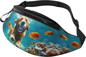 Crossbody Fanny Packs for Women Men - Dog Underwater Adventure Running Belt Bag Travel Waist Bag for Women Mens