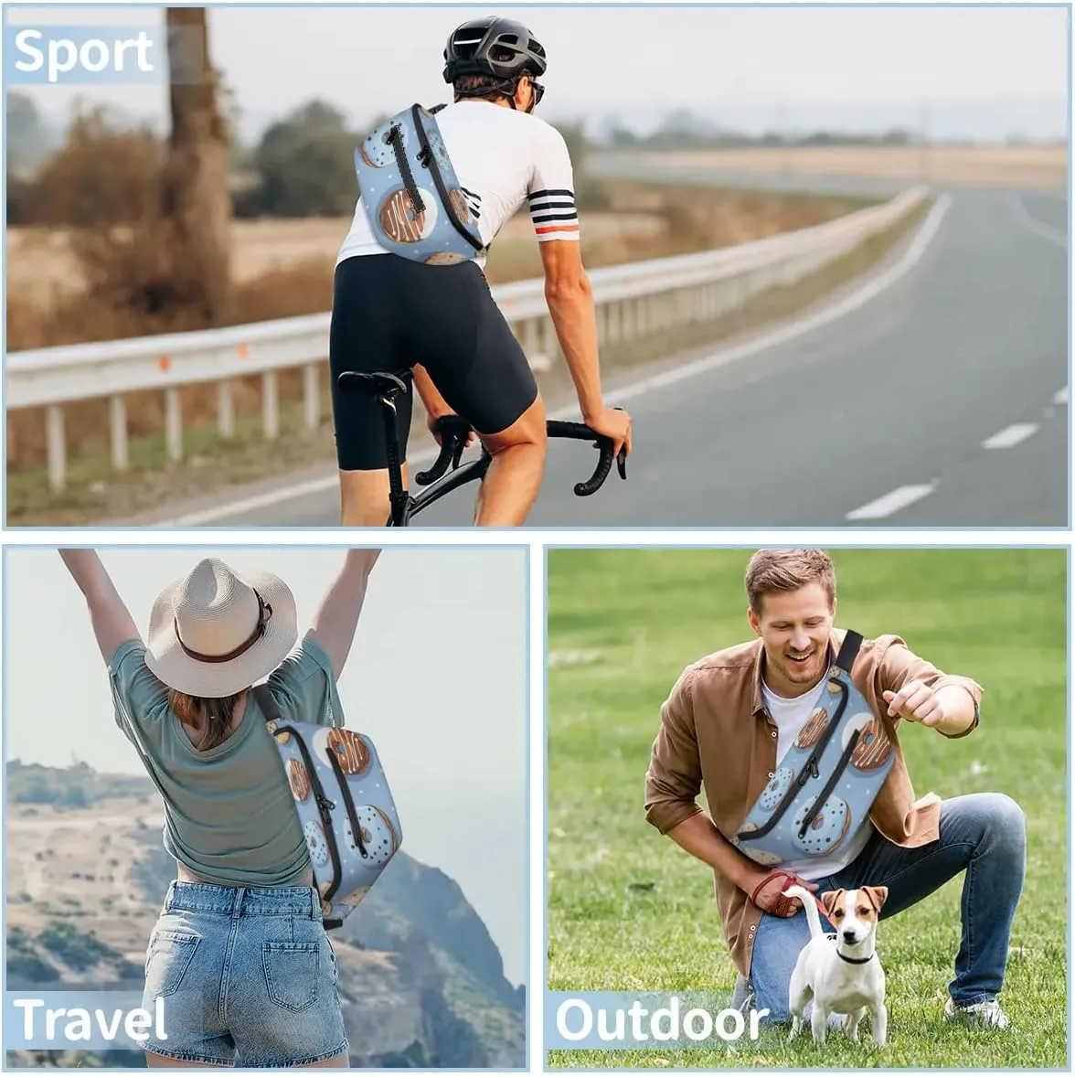 Crossbody Sling Bags for Women Men Delicious Doughnuts Casual Sling Backpack Daypack Chest Bag for Travel Sport Hiking Running