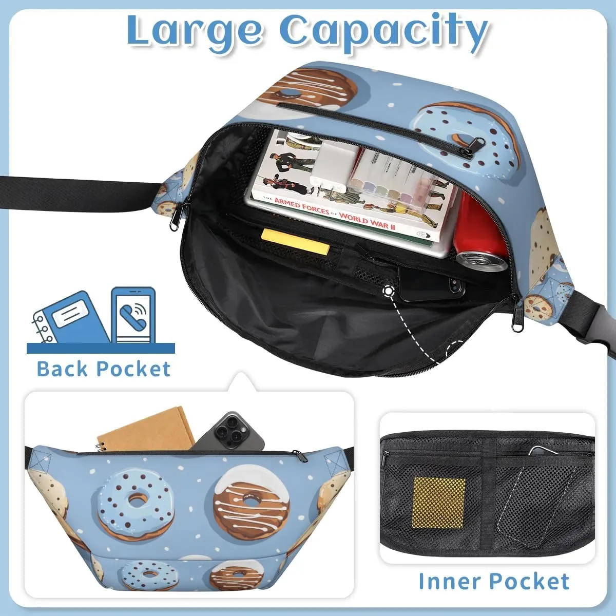 Crossbody Sling Bags for Women Men Delicious Doughnuts Casual Sling Backpack Daypack Chest Bag for Travel Sport Hiking Running