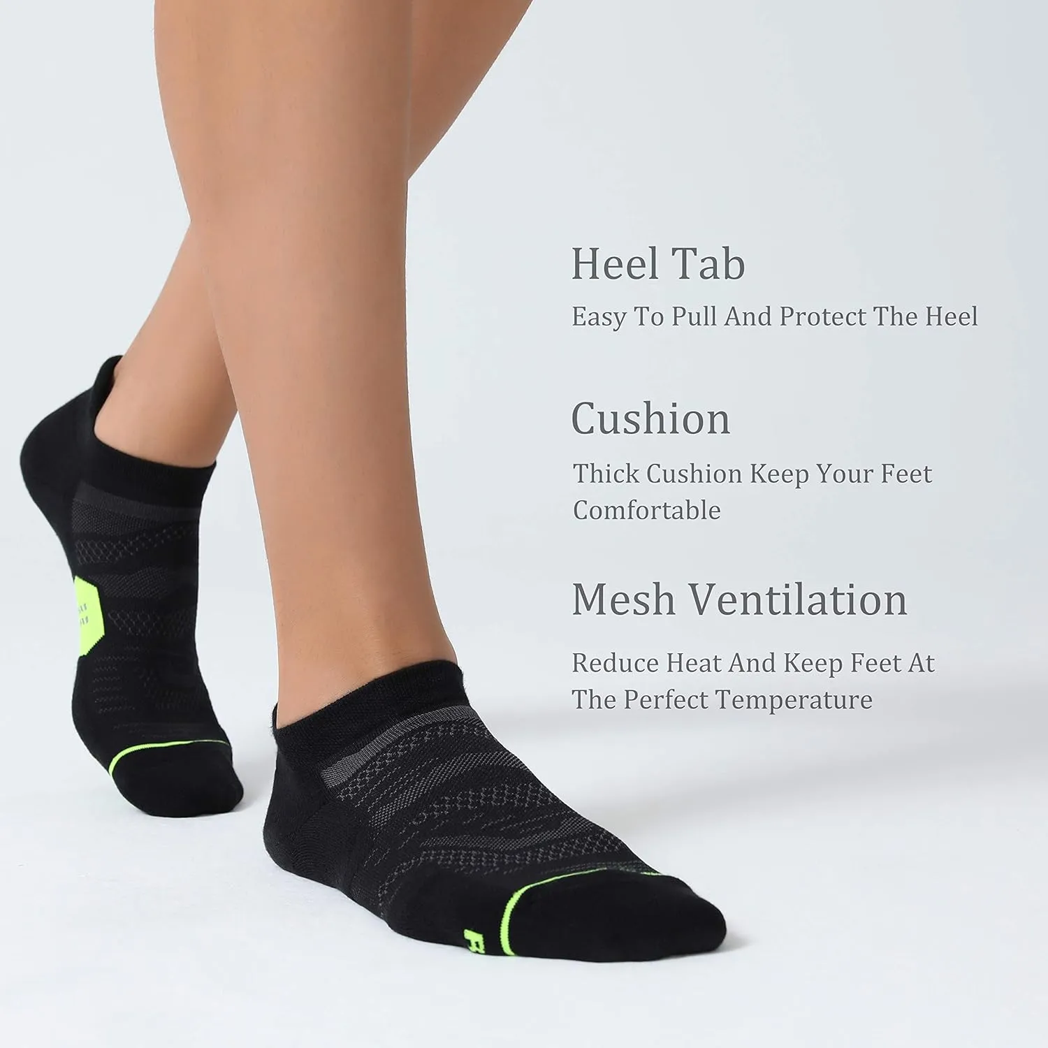 CS CELERSPORT 6 Pack Men's Running Ankle Socks with Cushion, Low Cut Athletic Tab Socks