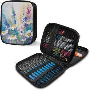 Cugasmaru Crochet Hook Case Purple Oil Daisy Crochet Hook Bag Organizer Small Crochet Hook Organizer Lightweight Knitting Needle Bag Interchangeable Bag for Travel Waterproof Makeup kit