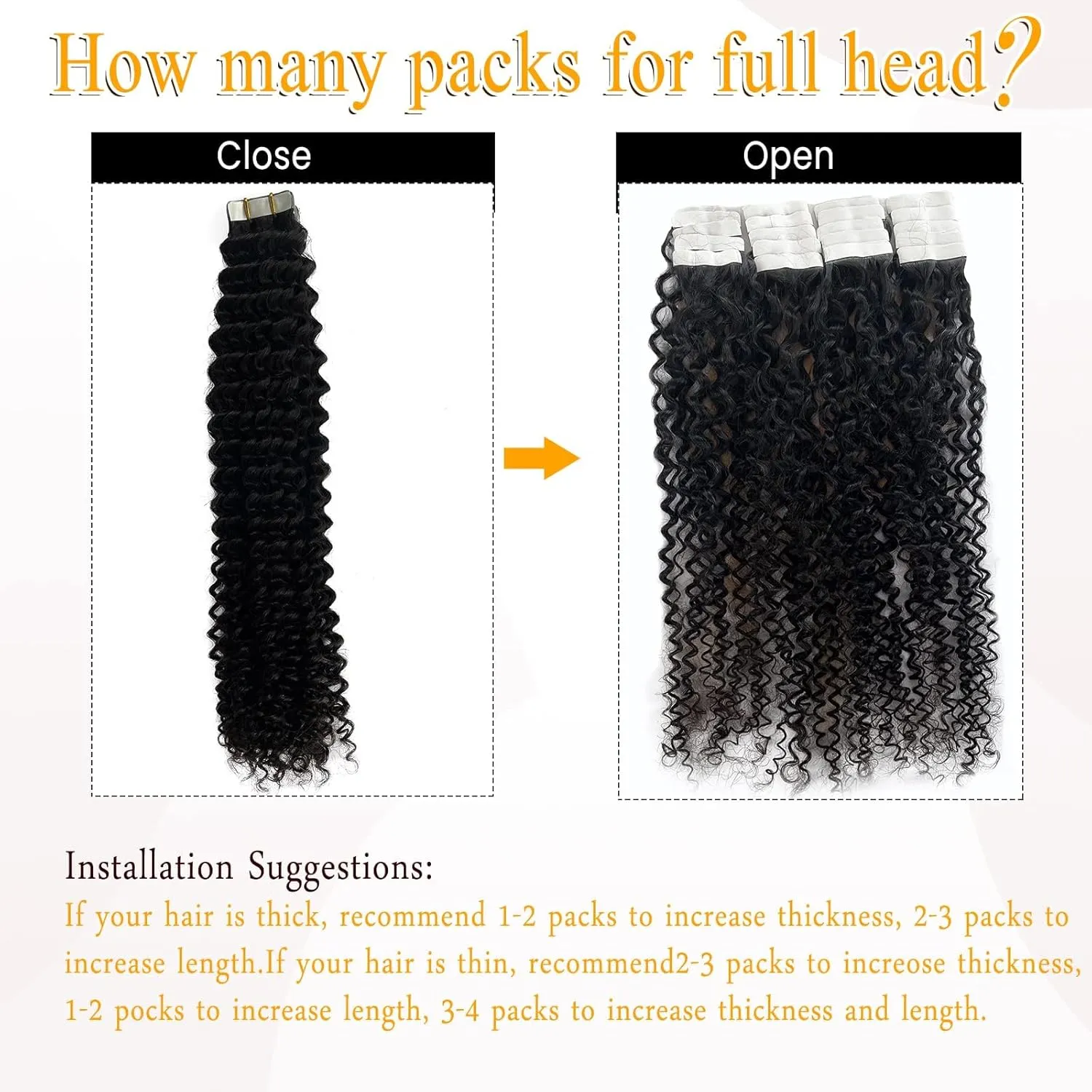 Curly Tape ins 20 pcs Kinky Curly Tape in Hair Extensions Human Hair Natrual Black for Women 24 Inch 50G