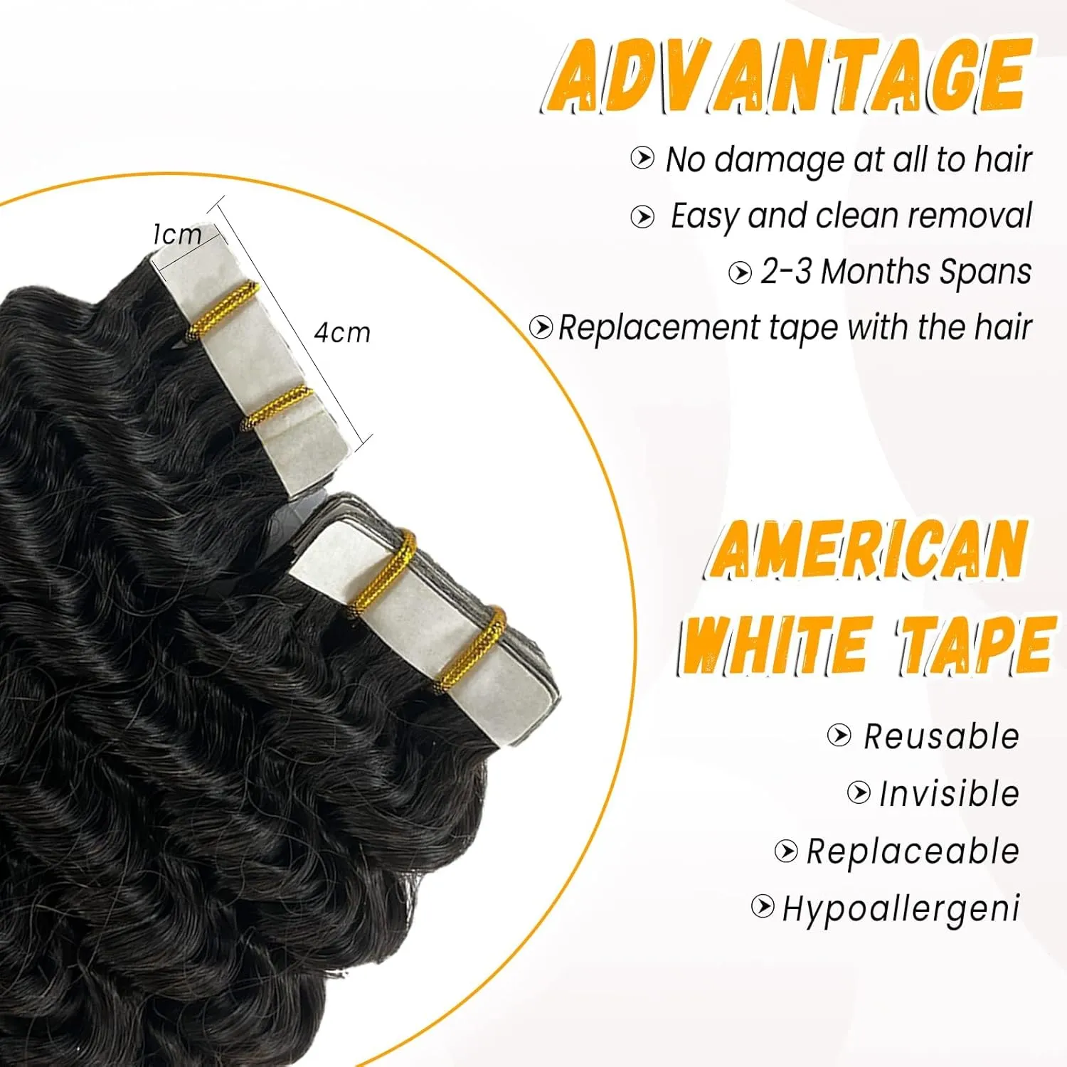 Curly Tape ins 20 pcs Kinky Curly Tape in Hair Extensions Human Hair Natrual Black for Women 24 Inch 50G