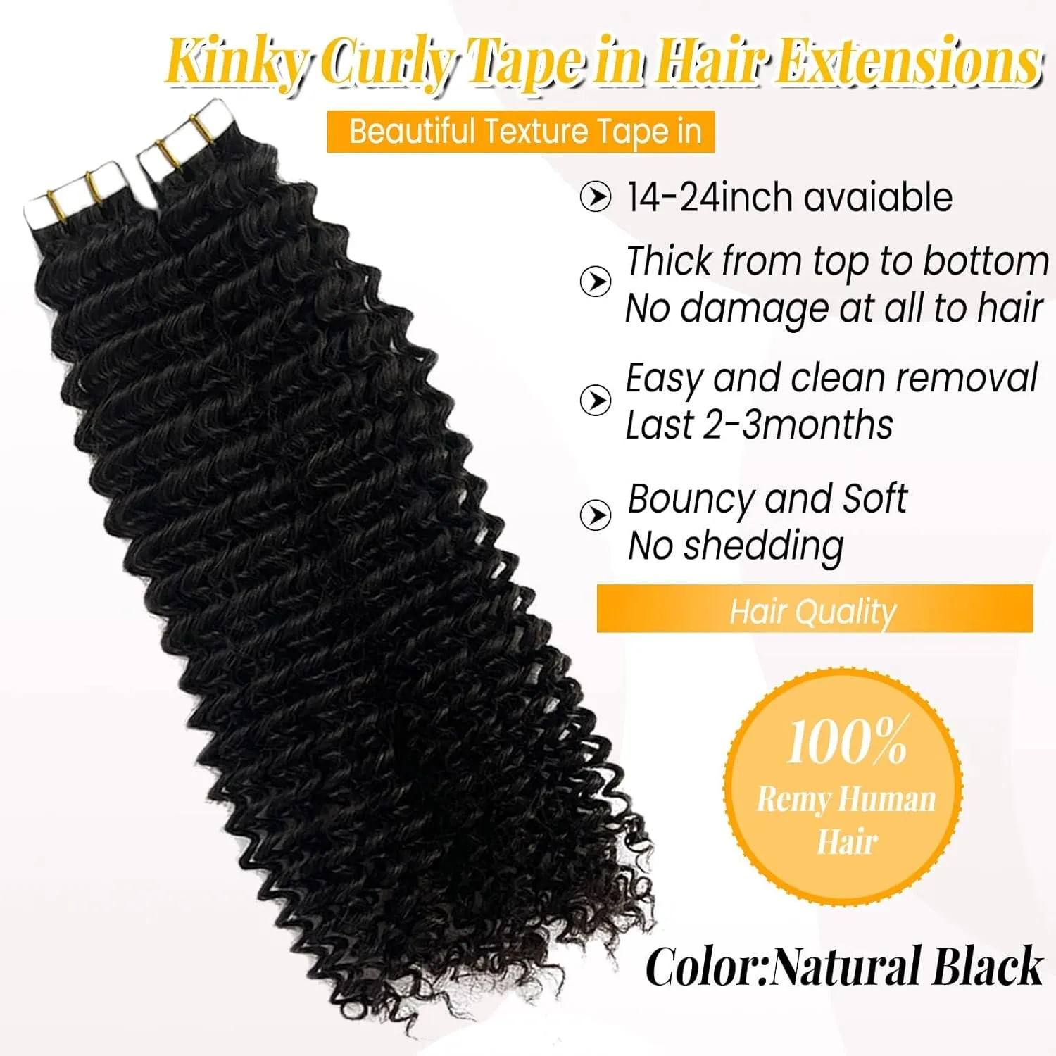 Curly Tape ins 20 pcs Kinky Curly Tape in Hair Extensions Human Hair Natrual Black for Women 24 Inch 50G