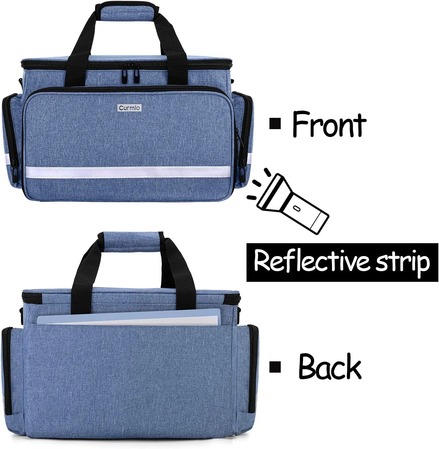 CURMIO Nurse Bag, Medical Bag with Inner Dividers and No-Slip Bottom for Home Visits, Health Care, Hospice, For Nursing Students, Physical Therapists, Doctors,Blue (Patent Pending)