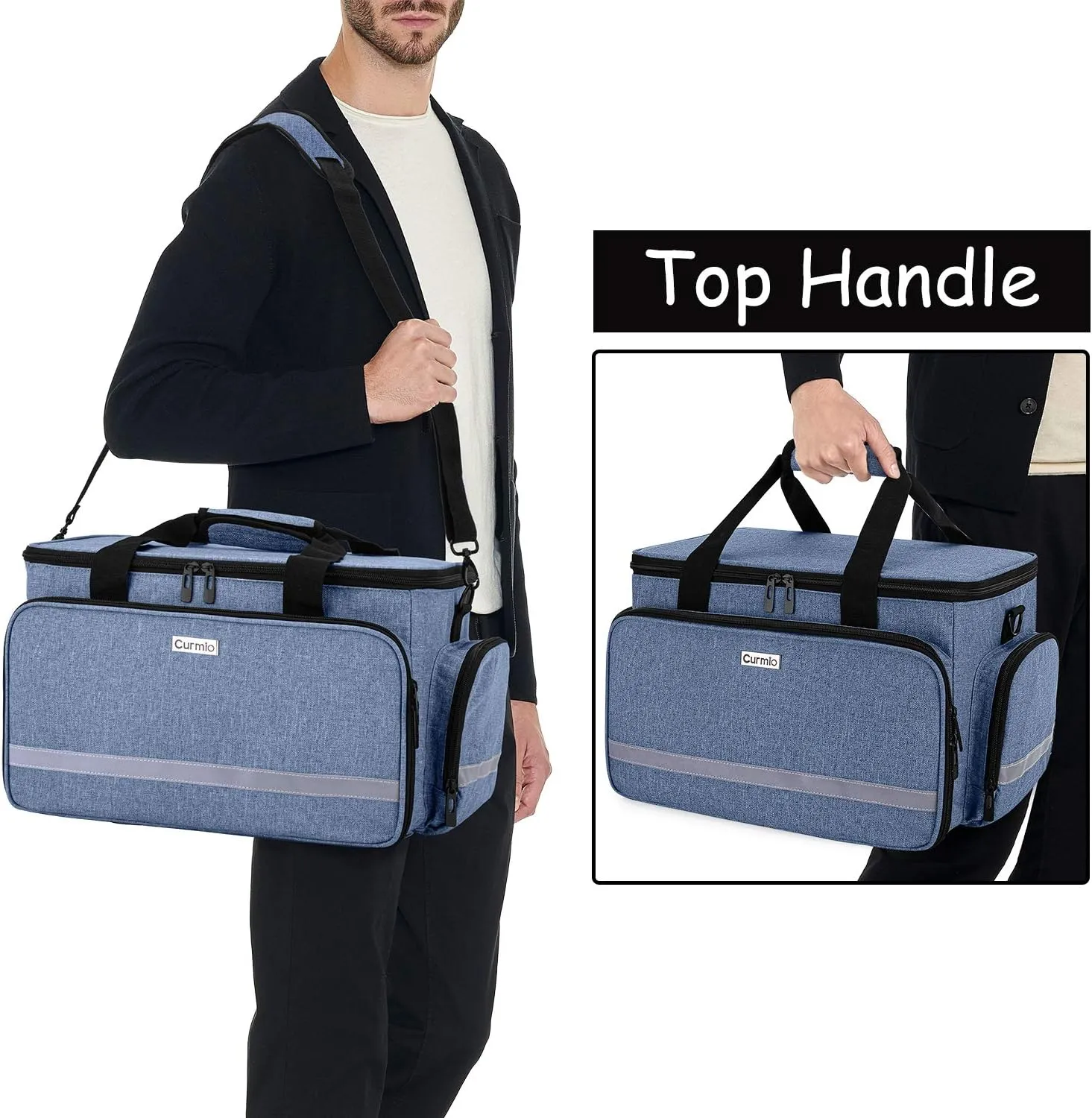 CURMIO Nurse Bag, Medical Bag with Inner Dividers and No-Slip Bottom for Home Visits, Health Care, Hospice, For Nursing Students, Physical Therapists, Doctors,Blue (Patent Pending)