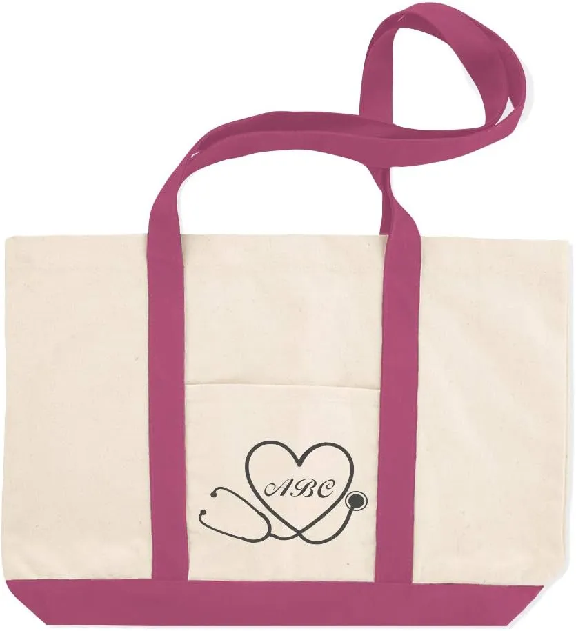 Custom Canvas Shopping Tote Personalized Monogram Nurse Doctor Stethoscope I Beach Bags for Women
