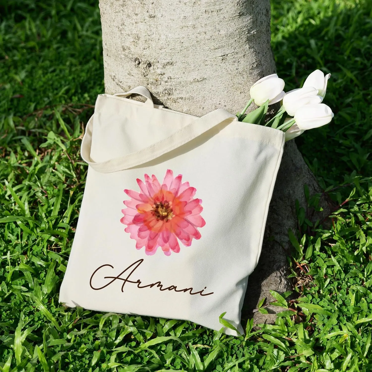 Custom Canvas Tote Bag with Initial and Name Personalized Tote Bag Gift for Women&Girls Bridesmaid Gifts
