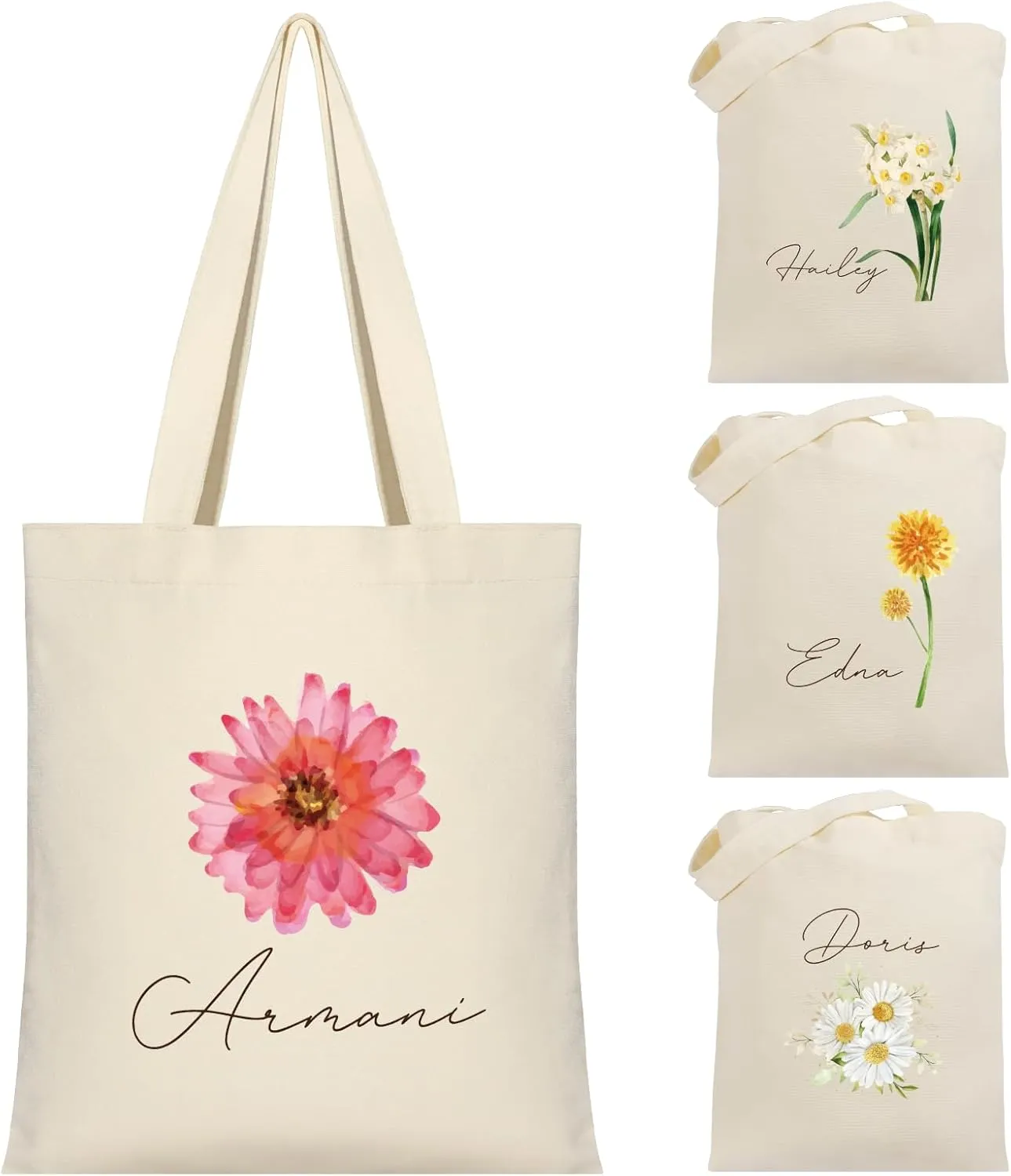 Custom Canvas Tote Bag with Initial and Name Personalized Tote Bag Gift for Women&Girls Bridesmaid Gifts