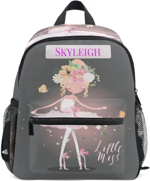 Custom Kids Back PackPersonalized Name/Text Todder Backpack Ballerina with Flowers Preschool Kindergarten Book Bag Practical and Durable Daycare Bag for Travel,Toys