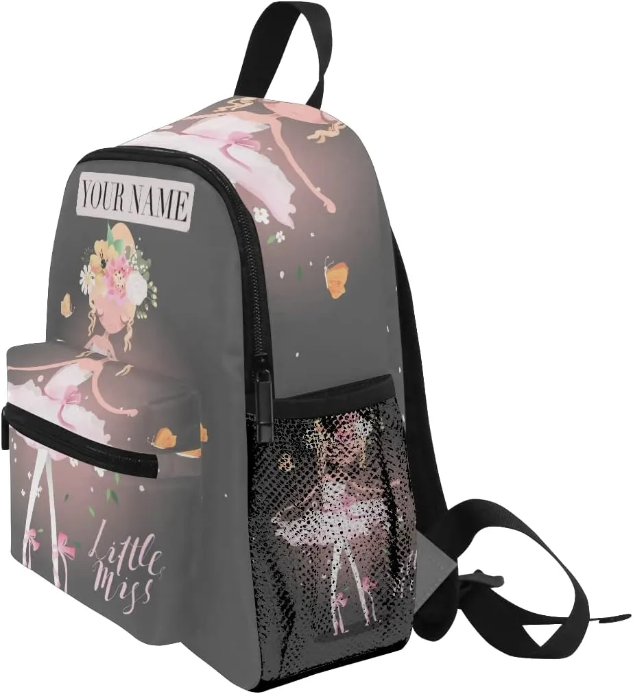 Custom Kids Back PackPersonalized Name/Text Todder Backpack Ballerina with Flowers Preschool Kindergarten Book Bag Practical and Durable Daycare Bag for Travel,Toys