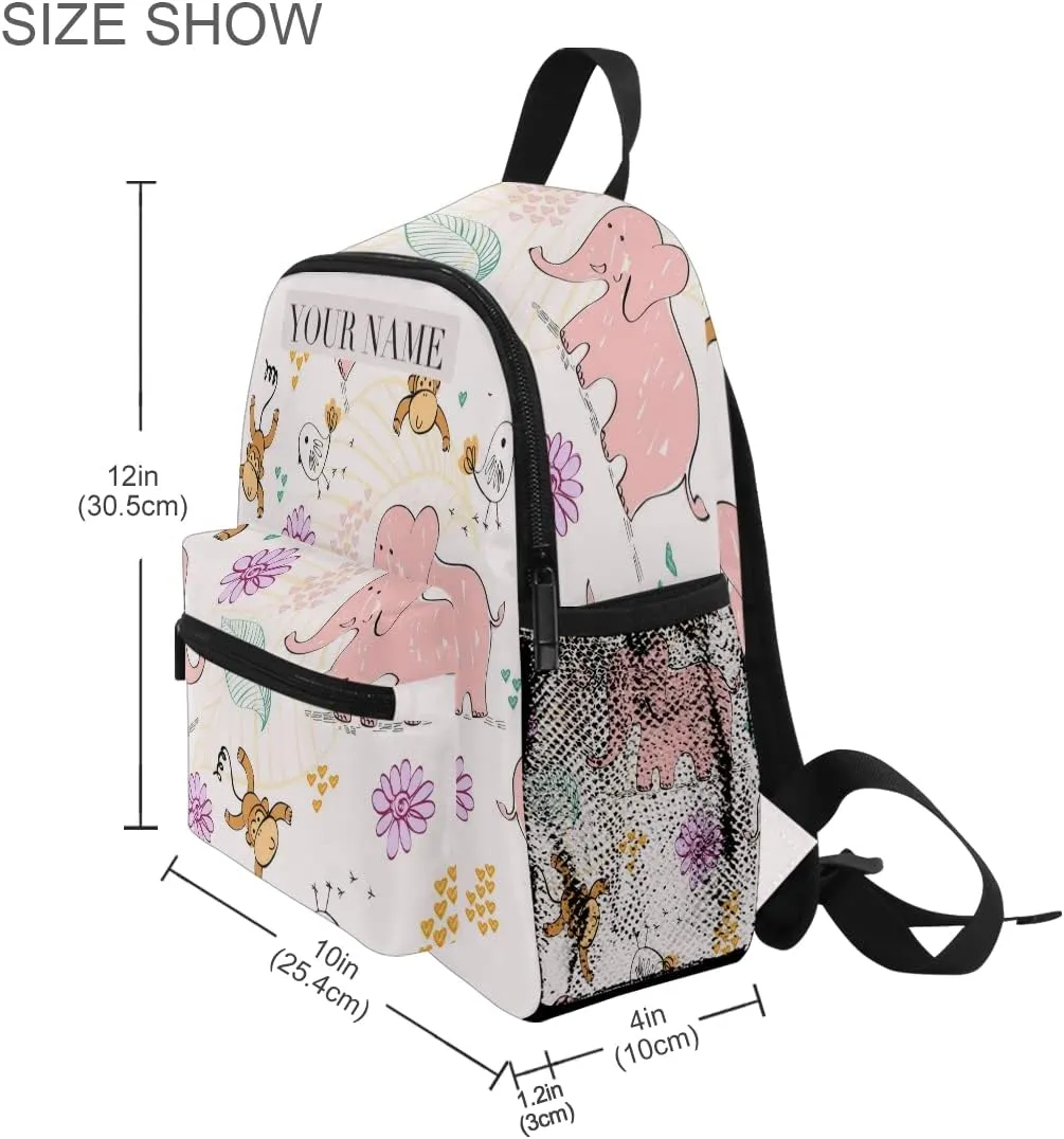 Custom Kid's Name Toddler Backpack,Personalized Todder Backpack with Name/Text Colorful Cartoon Elephant Book Bag Practical and Durable Daycare Bag for Travel,Toys