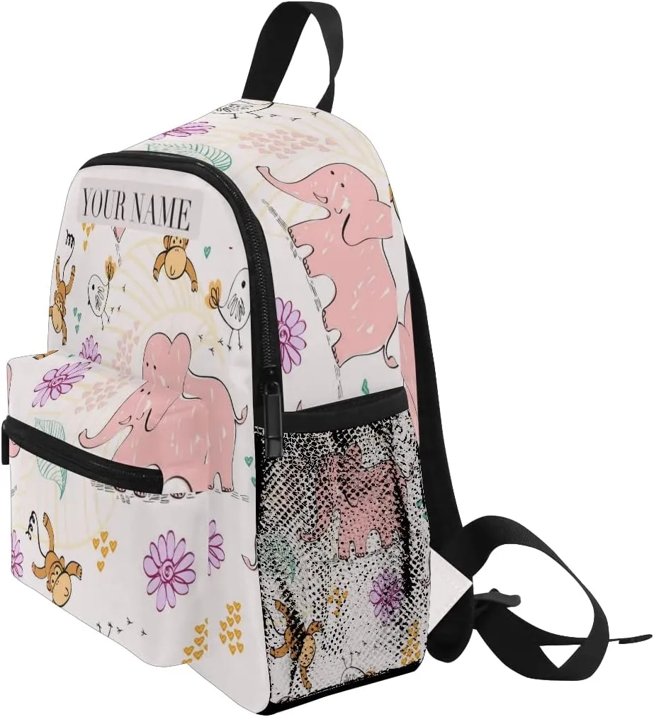 Custom Kid's Name Toddler Backpack,Personalized Todder Backpack with Name/Text Colorful Cartoon Elephant Book Bag Practical and Durable Daycare Bag for Travel,Toys