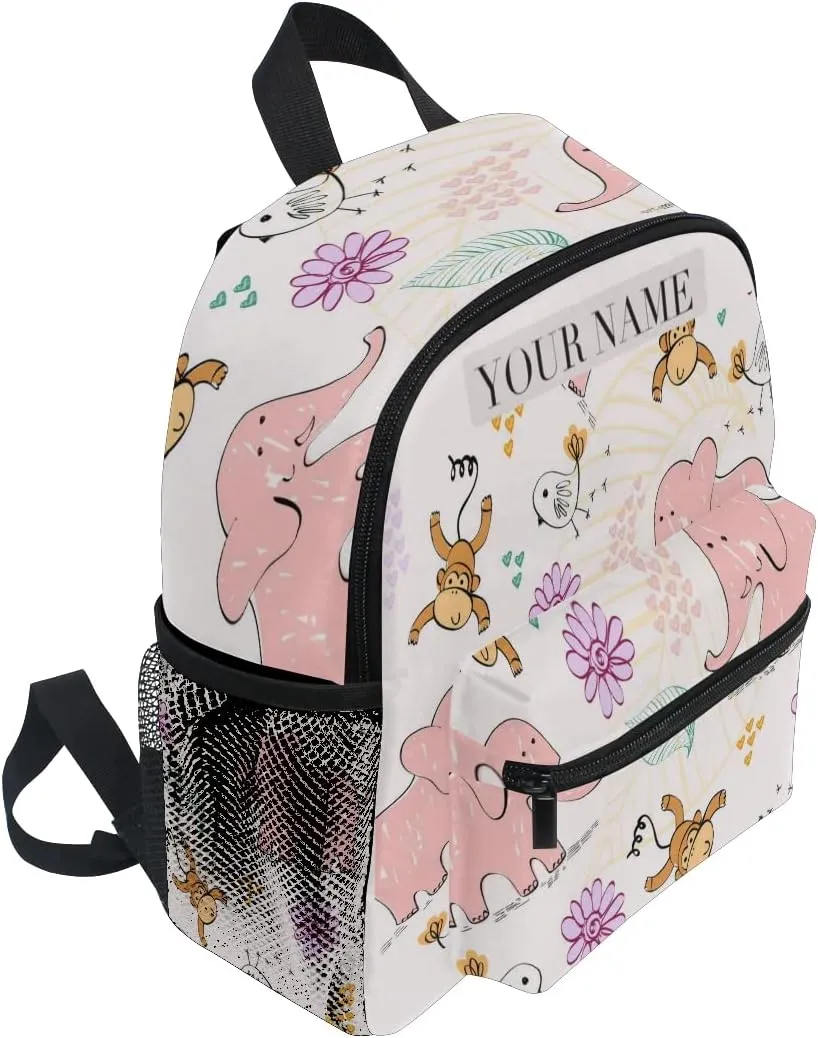 Custom Kid's Name Toddler Backpack,Personalized Todder Backpack with Name/Text Colorful Cartoon Elephant Book Bag Practical and Durable Daycare Bag for Travel,Toys