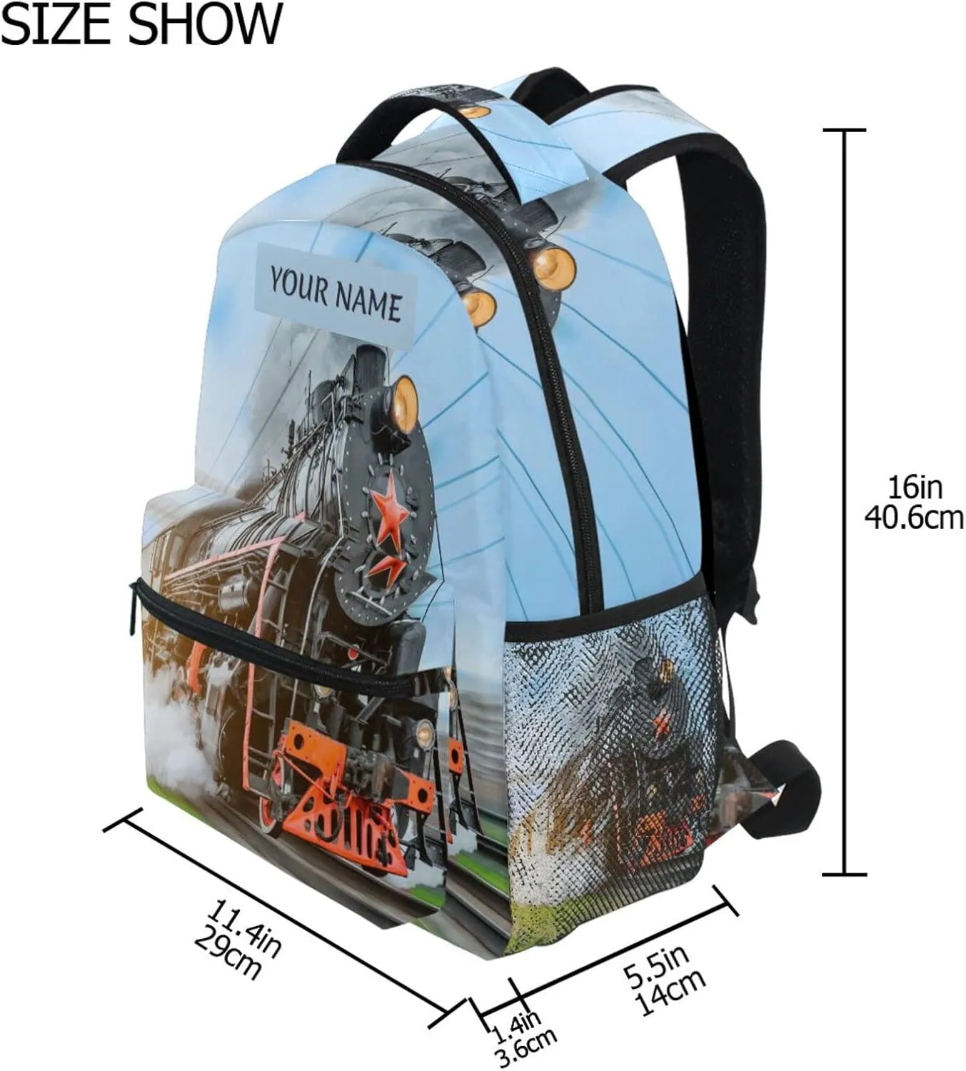Custom School Backpack for Kids Boys with Name/Text,Personalized Cool Train Laptop Backpack Add Your Name Student College School Bag Customized Bookbag for Primary Middle Junior High Back to School