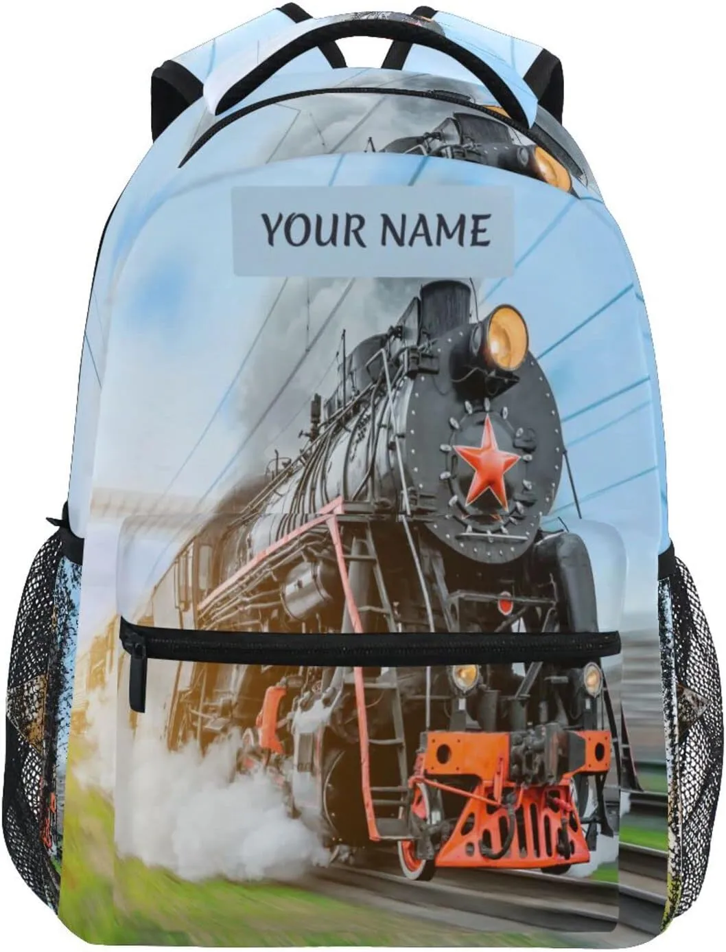 Custom School Backpack for Kids Boys with Name/Text,Personalized Cool Train Laptop Backpack Add Your Name Student College School Bag Customized Bookbag for Primary Middle Junior High Back to School