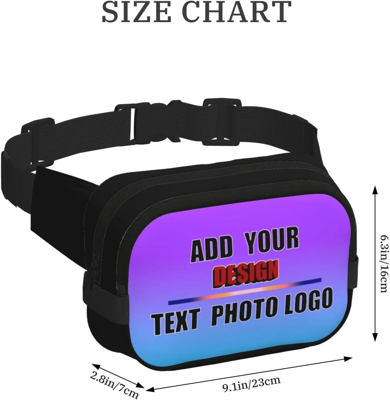 Customized Hands-Free Waist Pack Add Your Text Logo Photo Fanny Bag for Travel Running Outdoor Adventures
