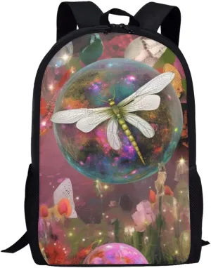 Cute Backpack for Girls 17 Inch Bookbag Comfy Padded Lightweight Animal Dragonfly Backpacks for Girls Kids Student Personalized Durable Large Capacity Travel Daily School Bag