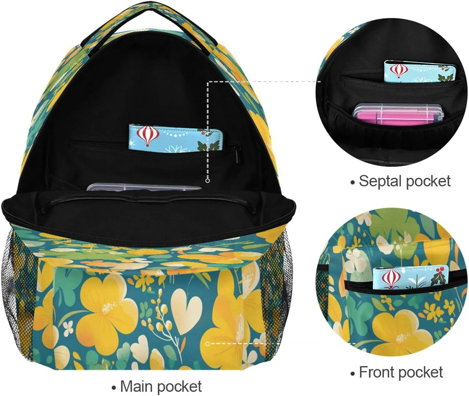Cute Backpack for Teenager Waterproof School Book Bag with Chest Strap for College Work Begonia Style