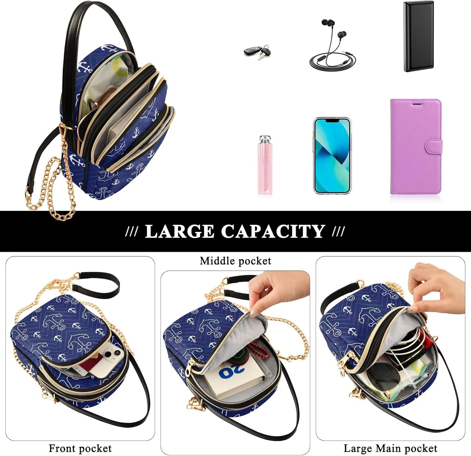Cute Cow Sunflowers Plaid Quilted Crossbody Purse Crossbody Travel Bags for Women