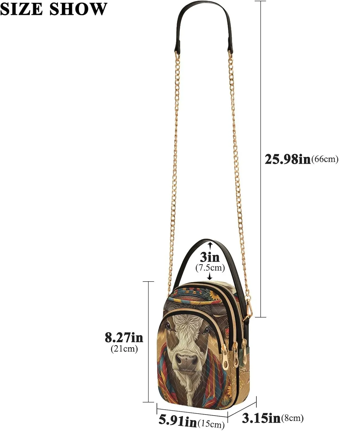 Cute Cow with Hat Women's Crossbody Bags Quilted Purse with Chain Phone Purse Handbag