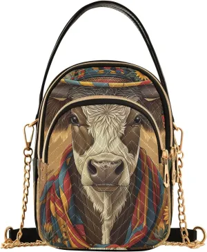 Cute Cow with Hat Women's Crossbody Bags Quilted Purse with Chain Phone Purse Handbag