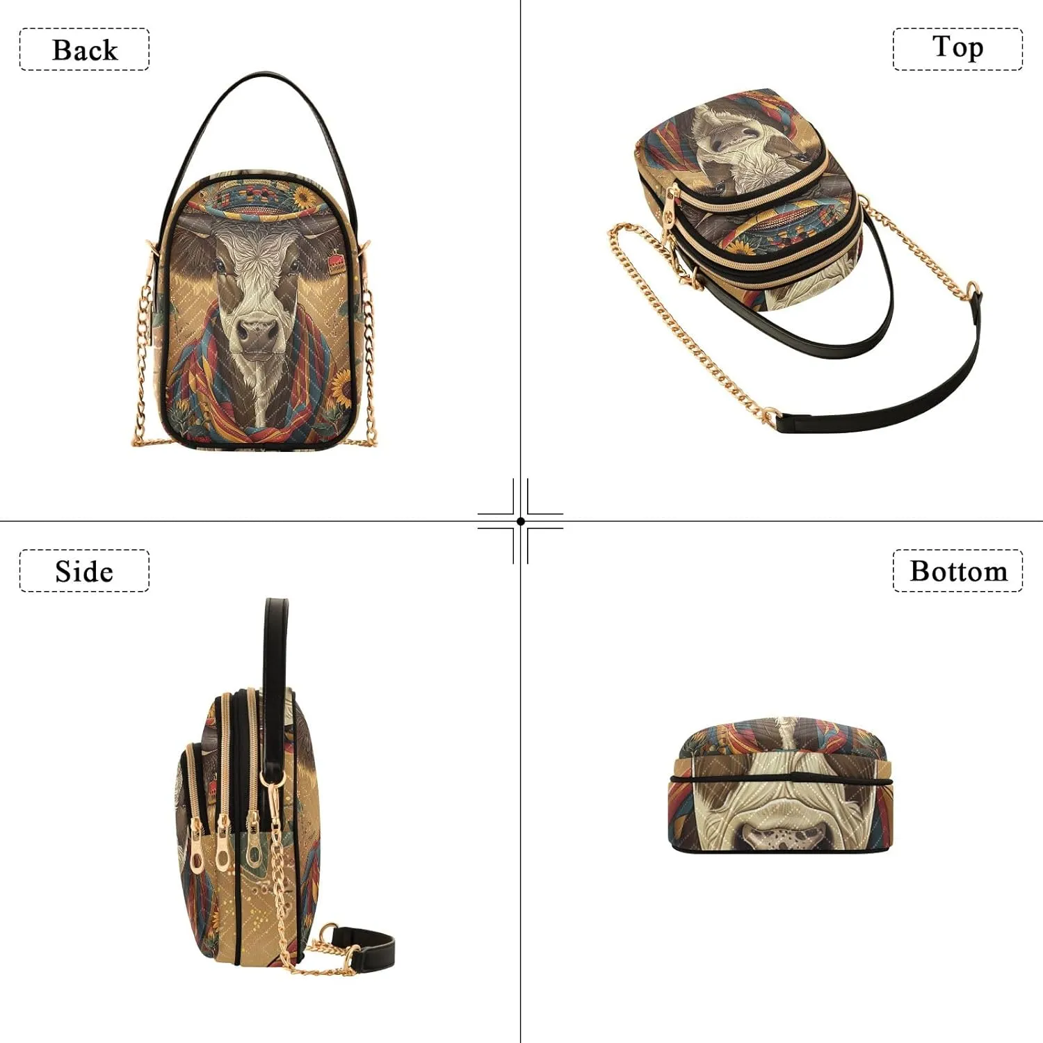 Cute Cow with Hat Women's Crossbody Bags Quilted Purse with Chain Phone Purse Handbag