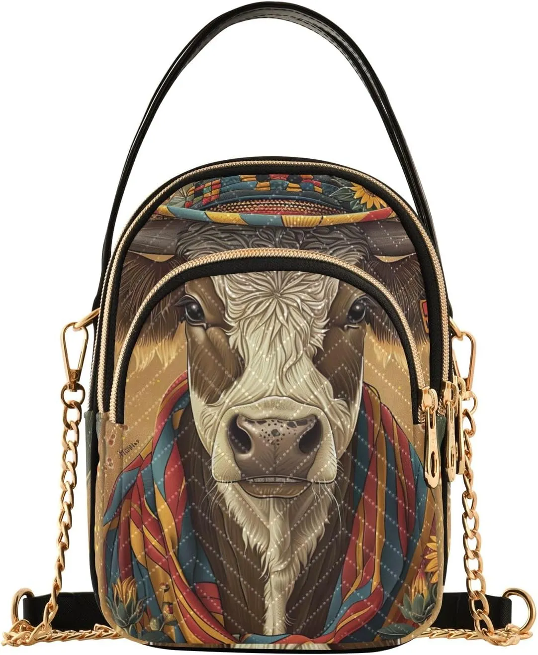 Cute Cow with Hat Women's Crossbody Bags Quilted Purse with Chain Phone Purse Handbag