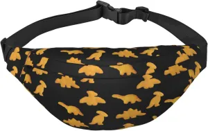 Cute Dinosaur Chicken Nuggets Unisex Fashion Sporty Multi-Purpose Crossbody Bags Waist Bag With Adjustable Strap For Outdoors Running Cycling, Black