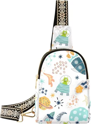 Cute Funny Aliens and Flying Saucers Sling Bag for Women, Leather Crossbody Bag Purses for Women Anti Theft Sling Bag Fanny Packs