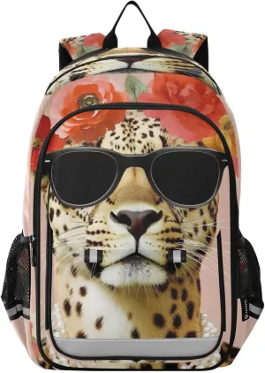 Cute Leopard Garland Backpack for Men Women Travel Laptop Daypack Shoulder Bag Book Bag Cool Funny Cute Backpack with Reflective Strip 12.9 ×17.7 In