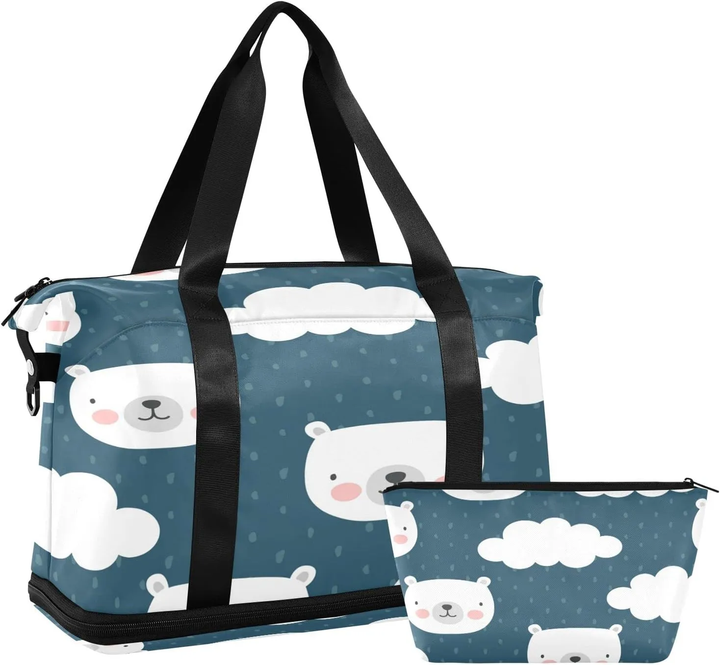 Cute Polar Bear Travel Duffel Bag, Waterproof Sports Tote Gym Bag with Shoes Compartment, Shoulder Weekender Overnight Bag for Women Men（372）