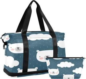 Cute Polar Bear Travel Duffel Bag, Waterproof Sports Tote Gym Bag with Shoes Compartment, Shoulder Weekender Overnight Bag for Women Men（372）