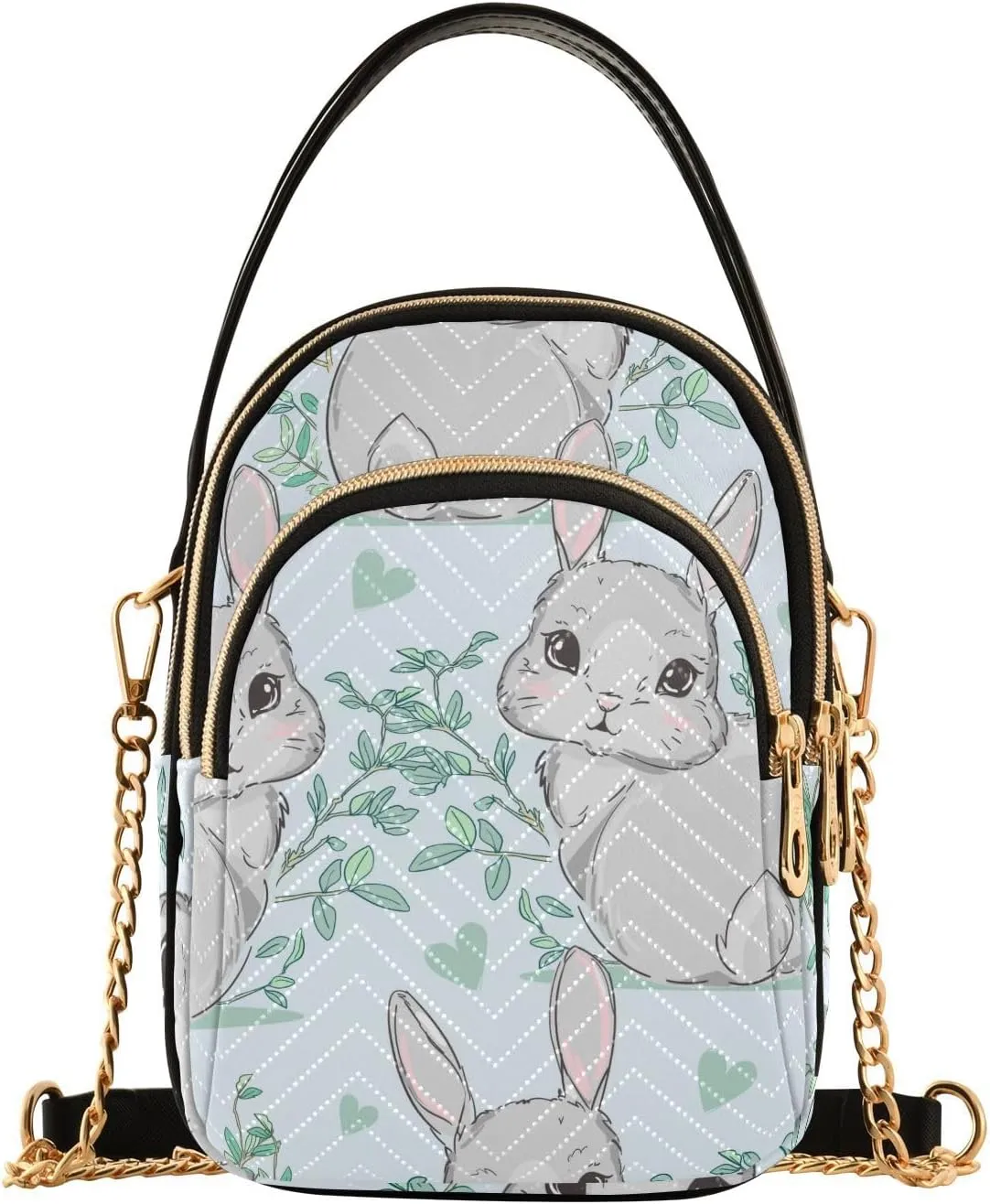 Cute Rabbit and Twigs with Greens Design Crossbody Bags Shoulder Bag for Women Stylish Ladies Messenger Bags Cell Phone Purse and Handbags Wallet