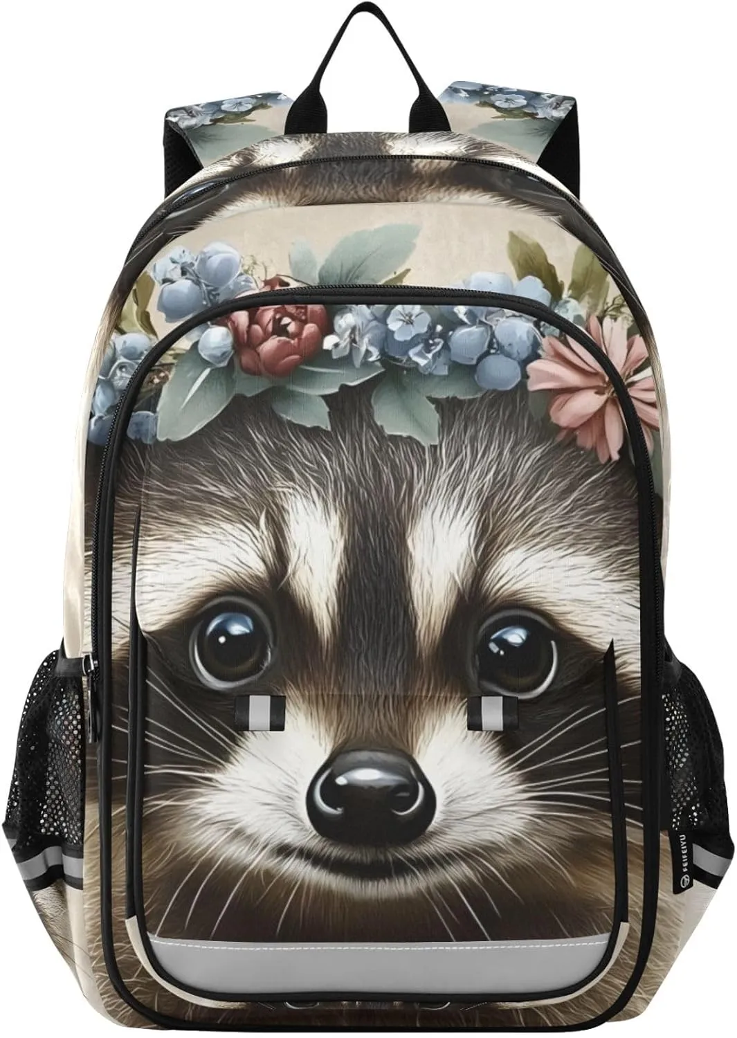 Cute Raccoon Garland Backpack Travel Laptop Daypack Shoulder Bag Book Bag Daypack with Reflective Strip 12.9 ×17.7 In