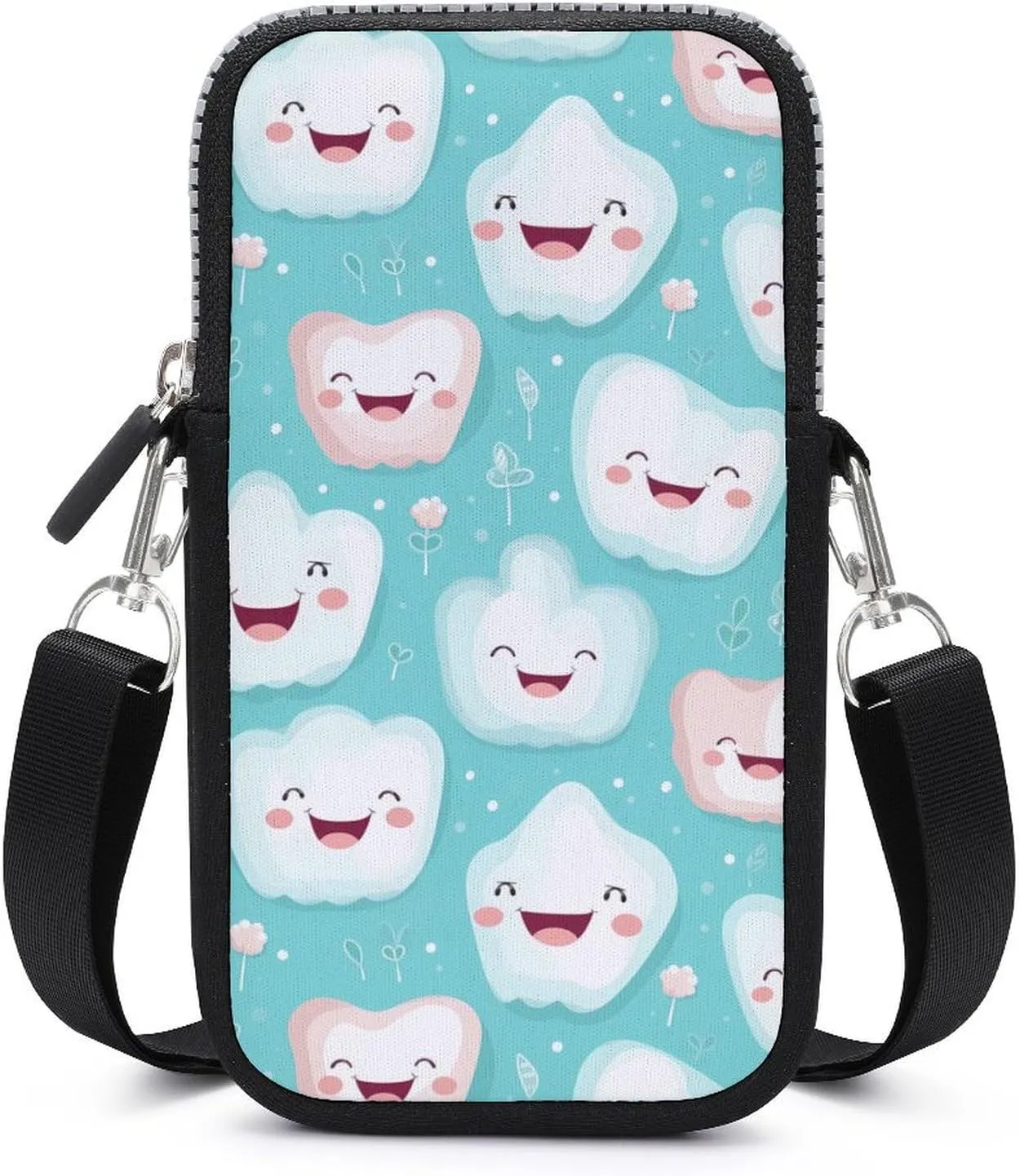 Cute Tooth Patterns Cell Phone Purse Small Cross-Body Bags Wallet Case with Removable Shoulder Strap
